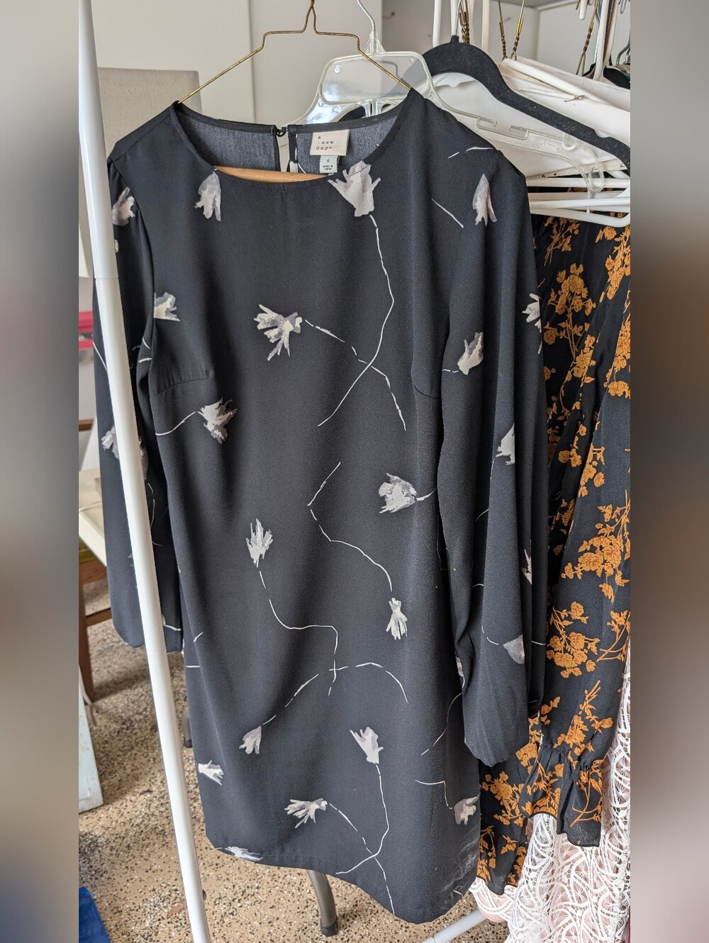 a new day Black Floral Long Sleeve Shift Dress